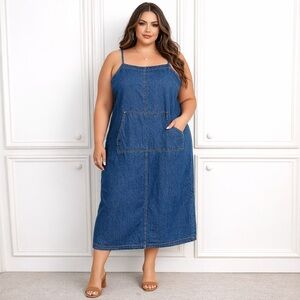 Lauren Ralph Lauren Vintage Denim Maxi Dress Spaghetti Strap Sleeveless Y2K 2XL